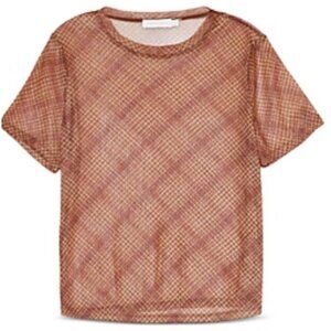 JONATHAN SIMKHAI Sz S Shirt Sheer Shimmer Sepia Plaid Designer Luxury Retro Boho
